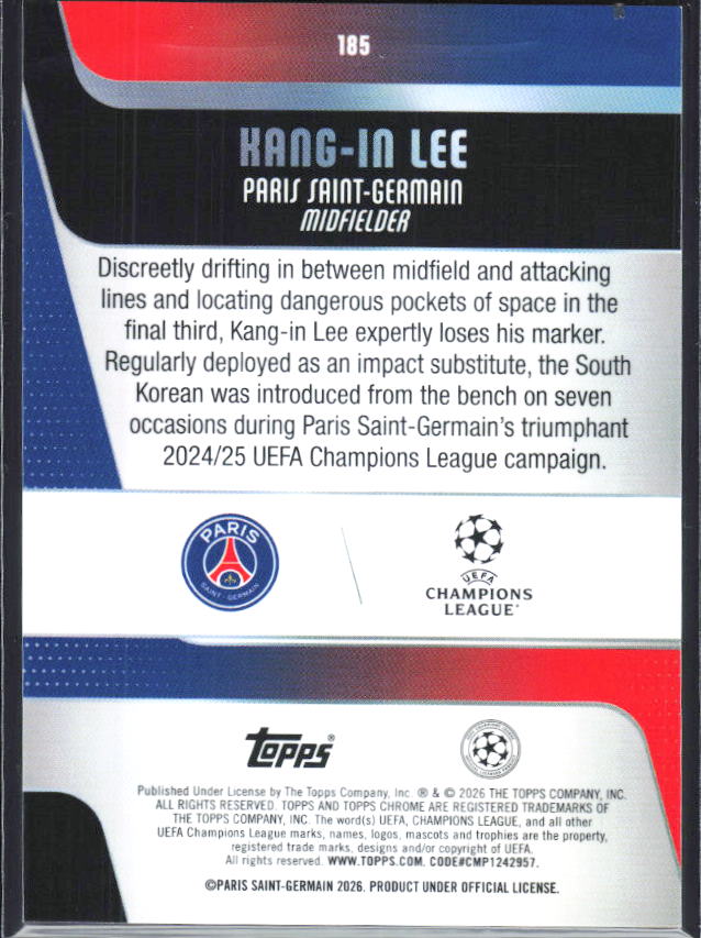 Kang-In Lee – 2025-26 Topps Chrome UEFA Club Competitions #185 – baksida