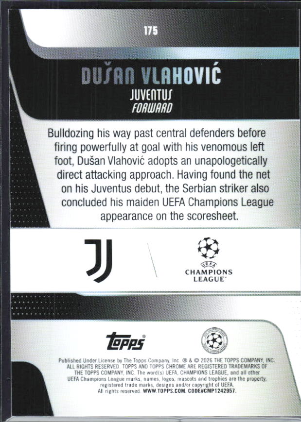 Dušan Vlahović – 2025-26 Topps Chrome UEFA Club Competitions #175 – baksida