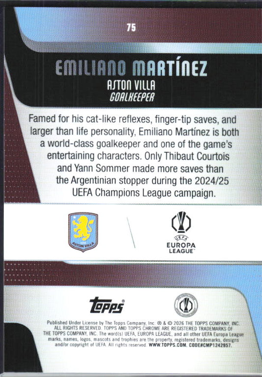 Emiliano Martínez – 2025-26 Topps Chrome UEFA Club Competitions #75 – baksida