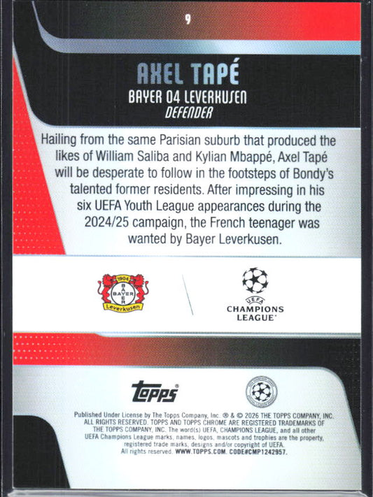 Axel Tapé – 2025-26 Topps Chrome UEFA Club Competitions #9 RC – baksida