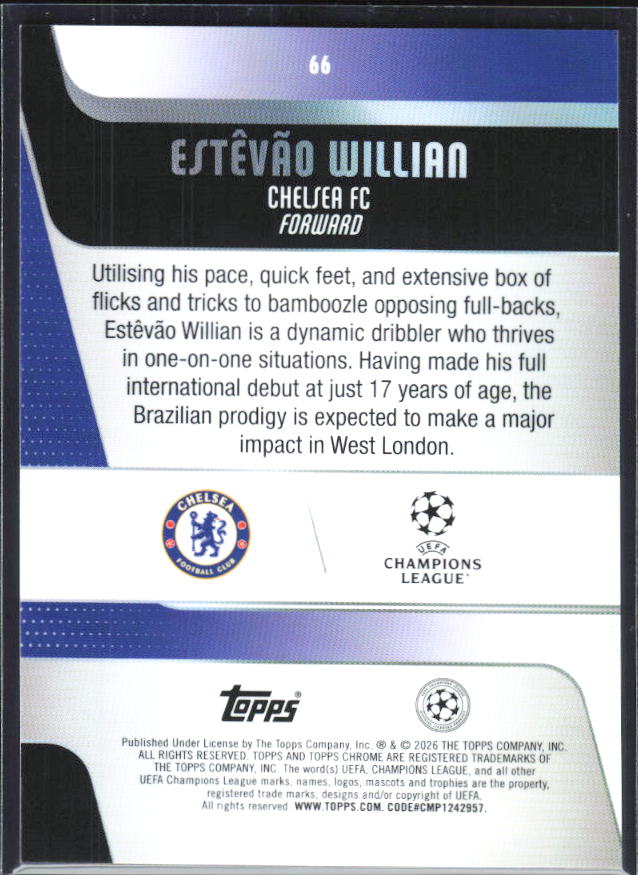 Estêvão Willian – 2025-26 Topps Chrome UEFA Club Competitions #66 RC – baksida