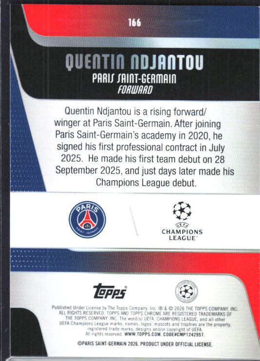 Quentin Ndjantou – 2025-26 Topps Chrome UEFA Club Competitions #166 RC – baksida