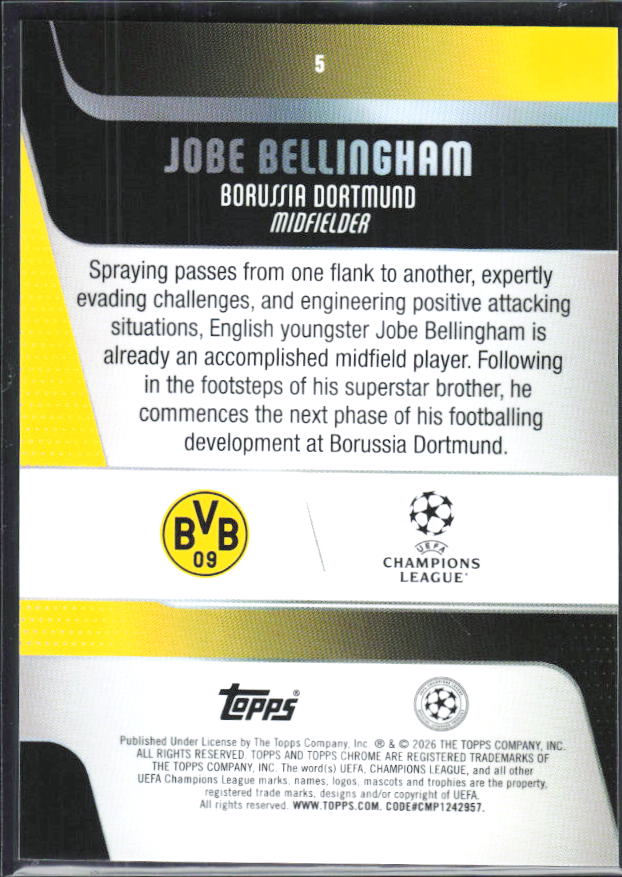 Jobe Bellingham – 2025-26 Topps Chrome UEFA Club Competitions #5 RC – baksida