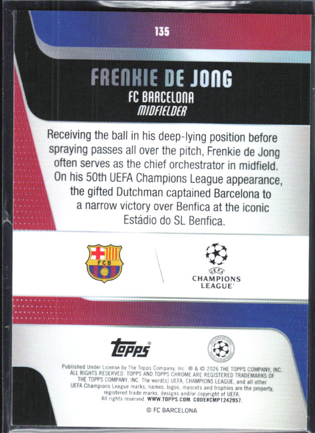 Frenkie de Jong – 2025-26 Topps Chrome UEFA Club Competitions #135 – baksida