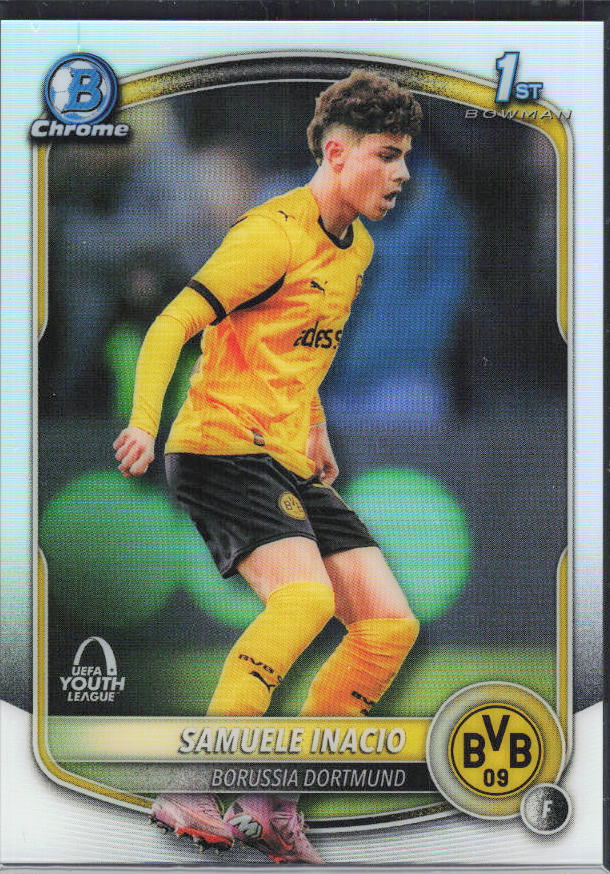 Samuele Inácio – 2025-26 Topps Chrome UEFA Club Competitions #BU-SI 1st Bowman Chrome Youth League – framsida