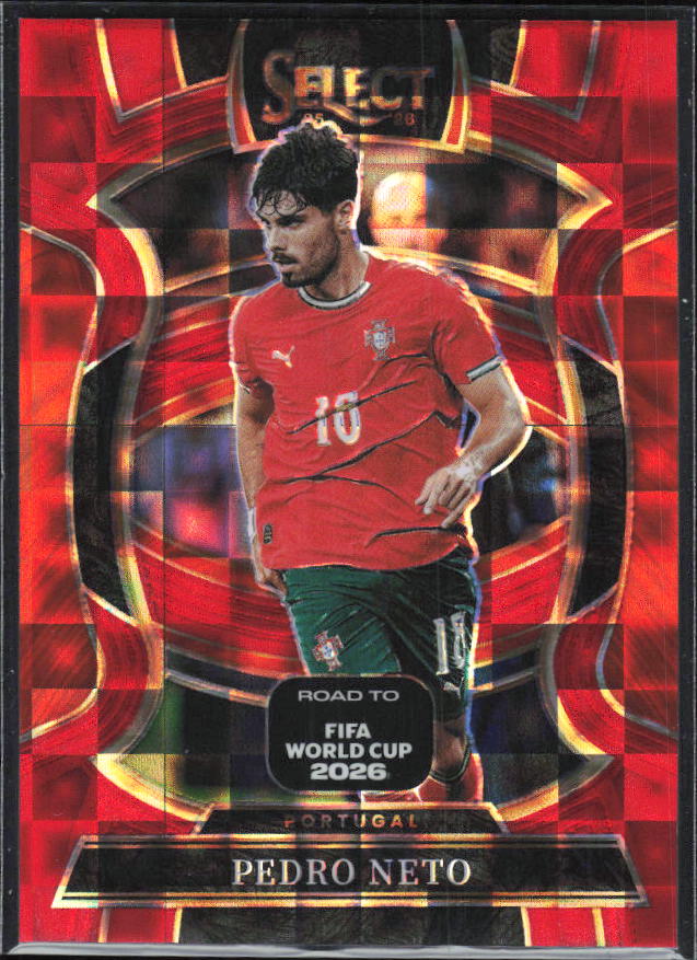 Pedro Neto – 2025-26 Panini Select Road to FIFA World Cup #51 Terrace Red Pandora Prizm – framsida