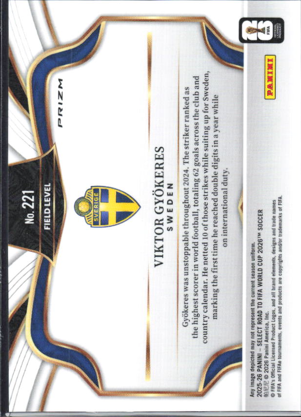 Viktor Gyökeres – 2025-26 Panini Select Road to FIFA World Cup #221 Field Level Checkerboard Prizm – baksida