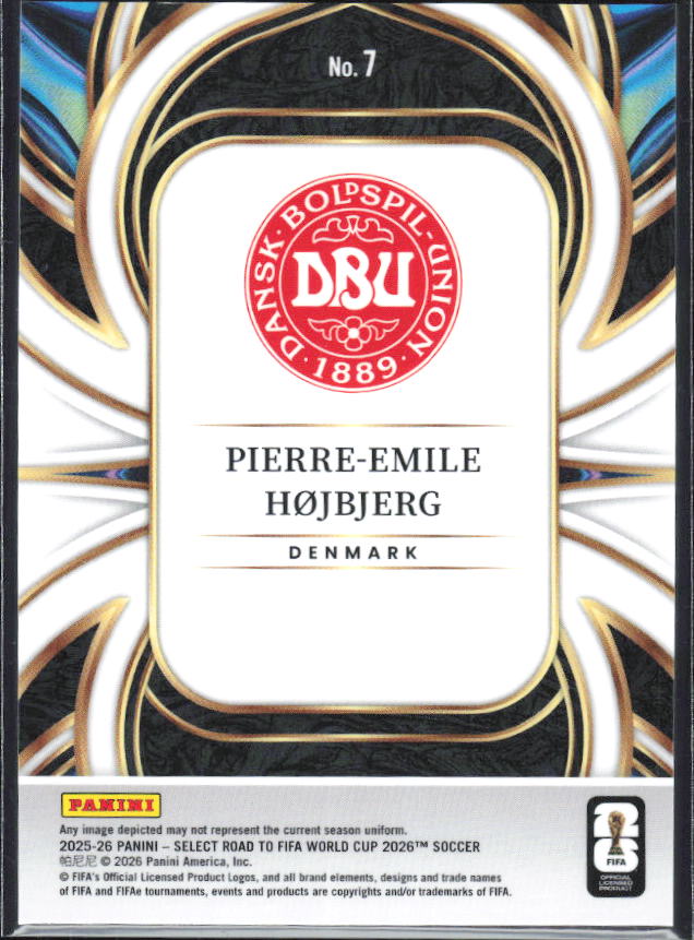 Pierre-Emile Højbjerg – 2025-26 Panini Select Road to FIFA World Cup #7 Equalizers – baksida