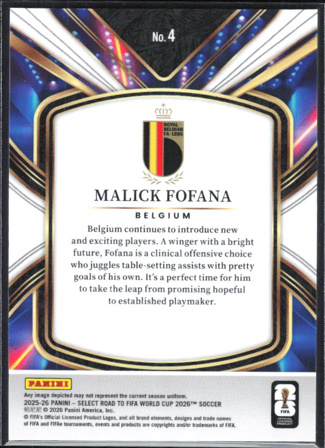 Malick Fofana – 2025-26 Panini Select Road to FIFA World Cup #4 Select Future RC – baksida