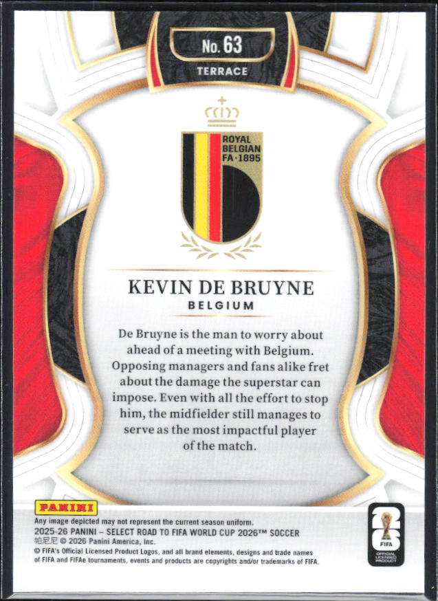 Kevin De Bruyne – 2025-26 Panini Select Road to FIFA World Cup #63 Terrace – baksida