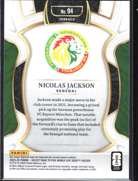 Nicolas Jackson – 2025-26 Panini Select Road to FIFA World Cup #94 Terrace – baksida