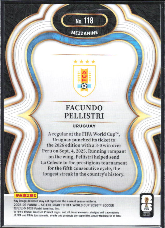 Facundo Pellistri – 2025-26 Panini Select Road to FIFA World Cup #118 Mezzanine – baksida