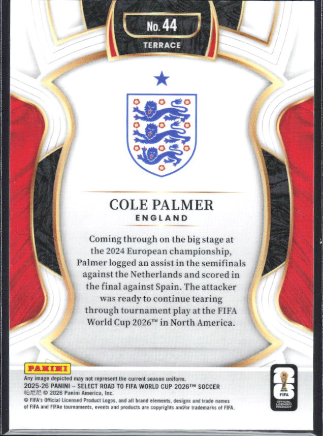 Cole Palmer – 2025-26 Panini Select Road to FIFA World Cup #44 Terrace – baksida