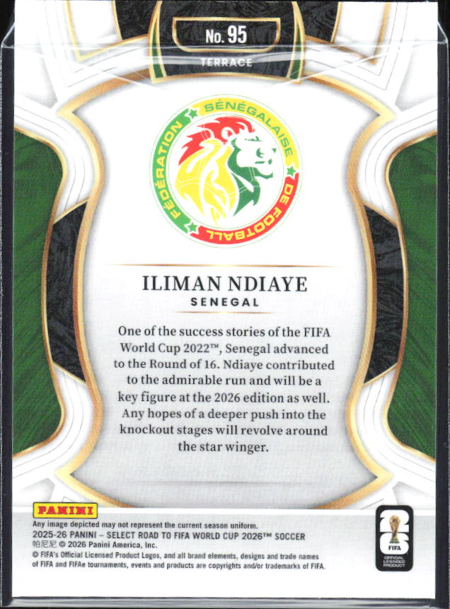 Iliman Ndiaye – 2025-26 Panini Select Road to FIFA World Cup #95 Terrace – baksida