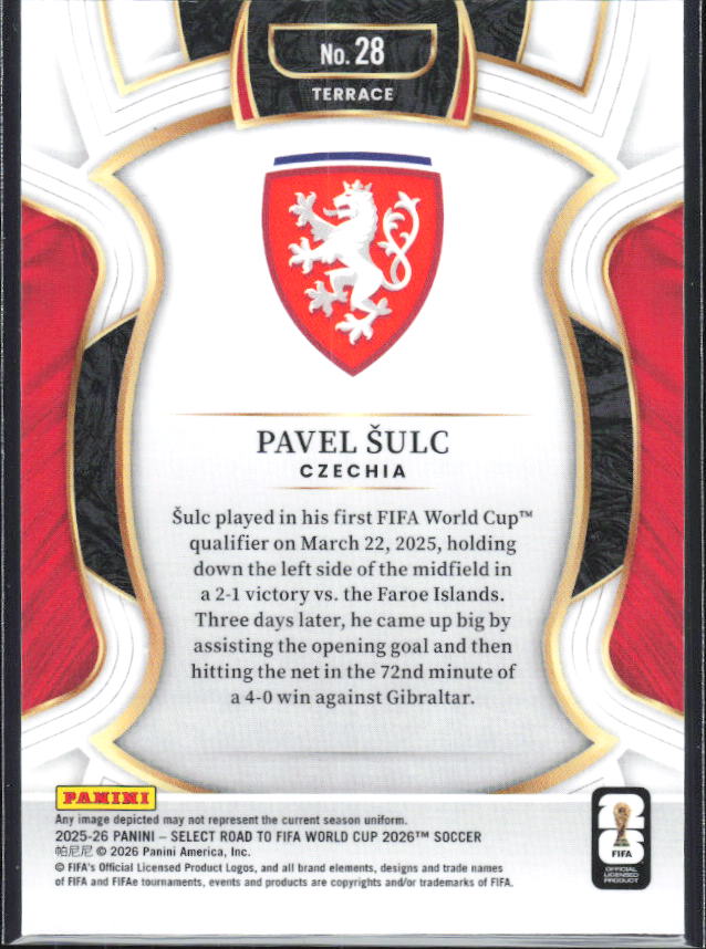 Pavel Šulc – 2025-26 Panini Select Road to FIFA World Cup #28 Terrace RC – baksida