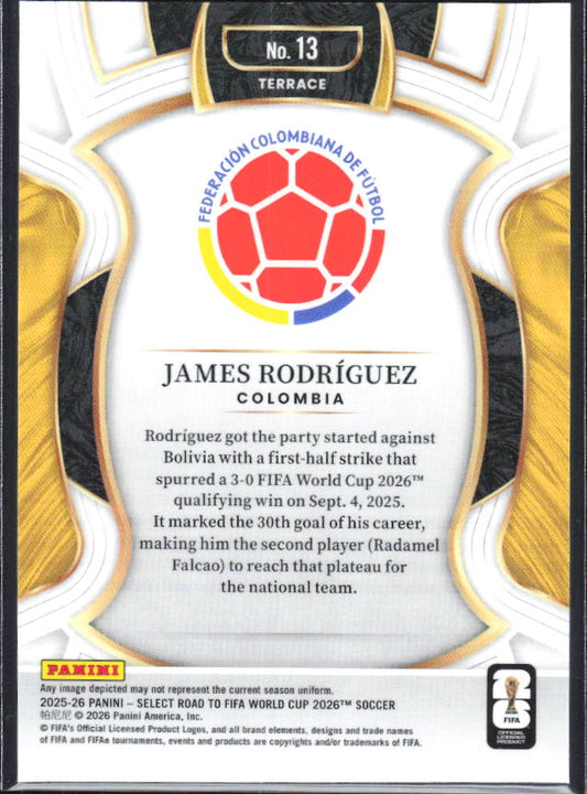 James Rodríguez – 2025-26 Panini Select Road to FIFA World Cup #13 Terrace – baksida