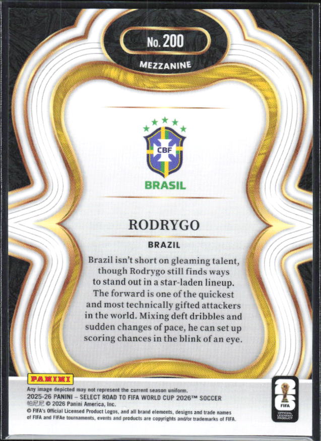 Rodrygo – 2025-26 Panini Select Road to FIFA World Cup #200 Mezzanine – baksida