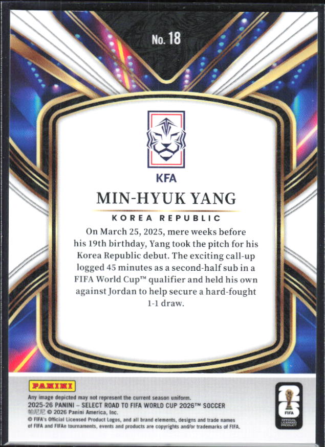 Min-Hyuk Yang – 2025-26 Panini Select Road to FIFA World Cup #18 Select Future RC – baksida
