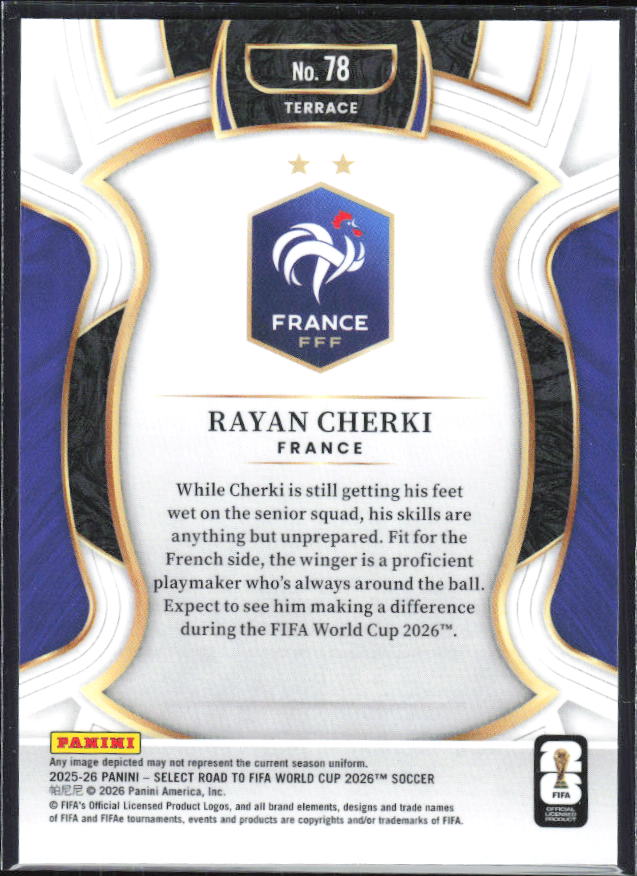 Rayan Cherki – 2025-26 Panini Select Road to FIFA World Cup #78 Terrace – baksida