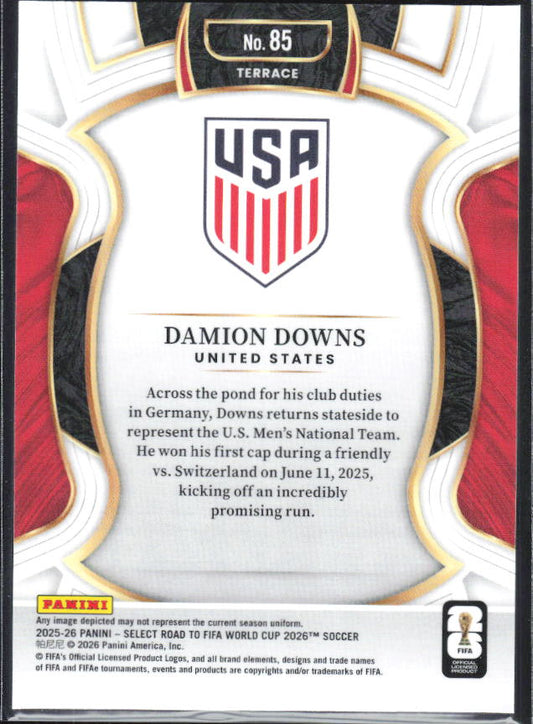 Damion Downs – 2025-26 Panini Select Road to FIFA World Cup #85 Terrace RC – baksida