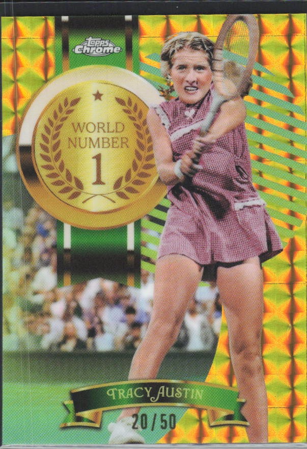 2026 Topps Chrome Tennis Tracy Austin World No. 1 Gold Geometric Refractor 20/50 #WNO-TA – framsida