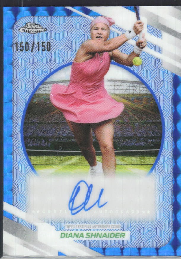 2026 Topps Chrome Tennis Diana Shnaider Auto Blue Geometric Refractor 150/150 #AO-DSR – framsida