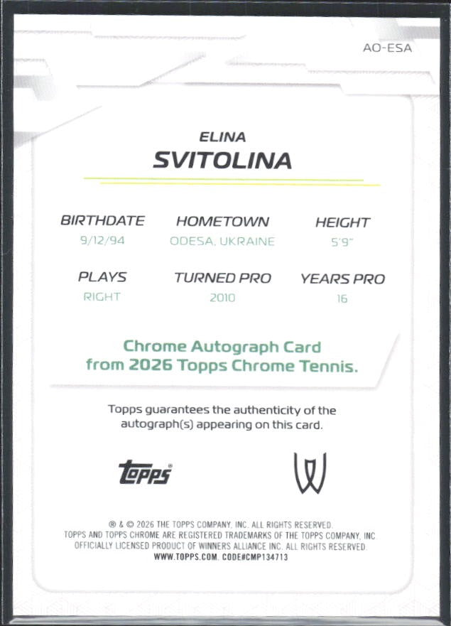 2026 Topps Chrome Tennis Elina Svitolina Auto Geometric Refractor #AO-ESA – baksida