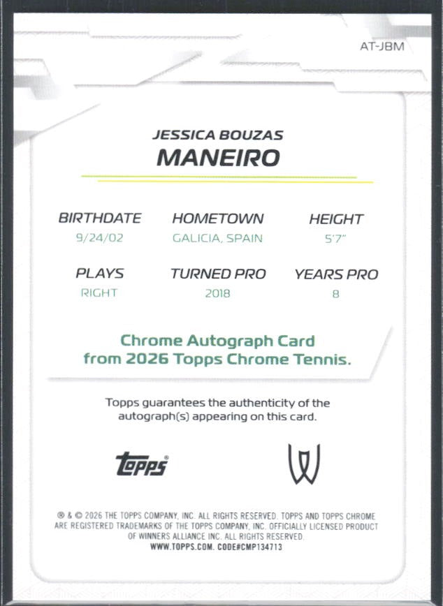 2026 Topps Chrome Tennis Jessica Bouzas Maneiro RC Auto Geometric Refractor #AT-JBM – baksida
